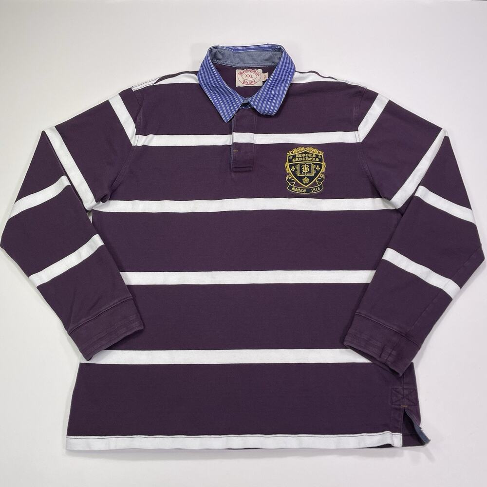 Vintage Brooks Brothers Rugby Polo Long Sleeve Men’s XXL Striped Insignia Collar